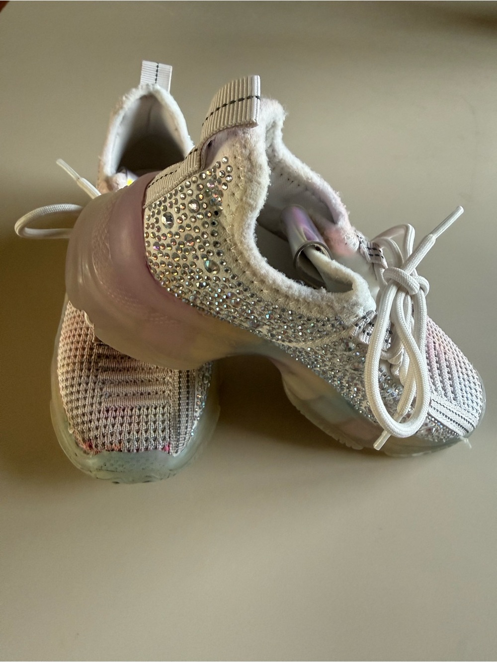 Steve Madden White Knit Sneakers with Pink Sparkle Accents - Picture 3 of 7